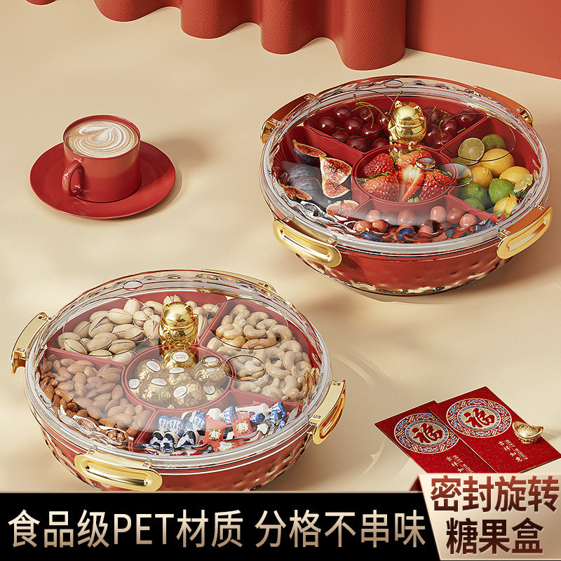 New candy tray with lid household living room coffee table rotating candy box snack fruit tray divided dried fruit storage box