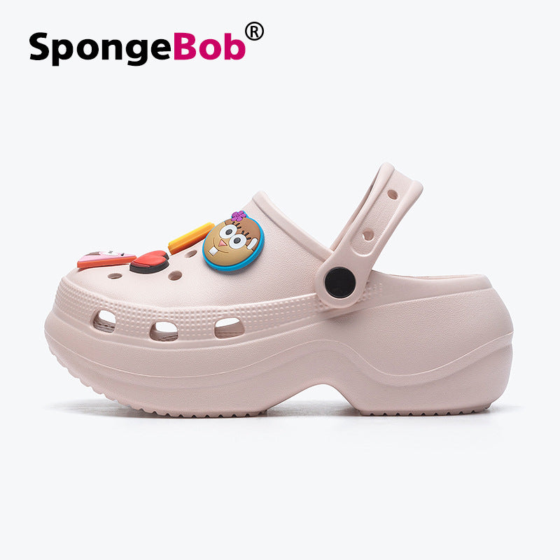Spongebob squarepants height increasing soft sole closed-toe slippers women's summer non-slip odor-resistant student outdoor clogs women's sandals