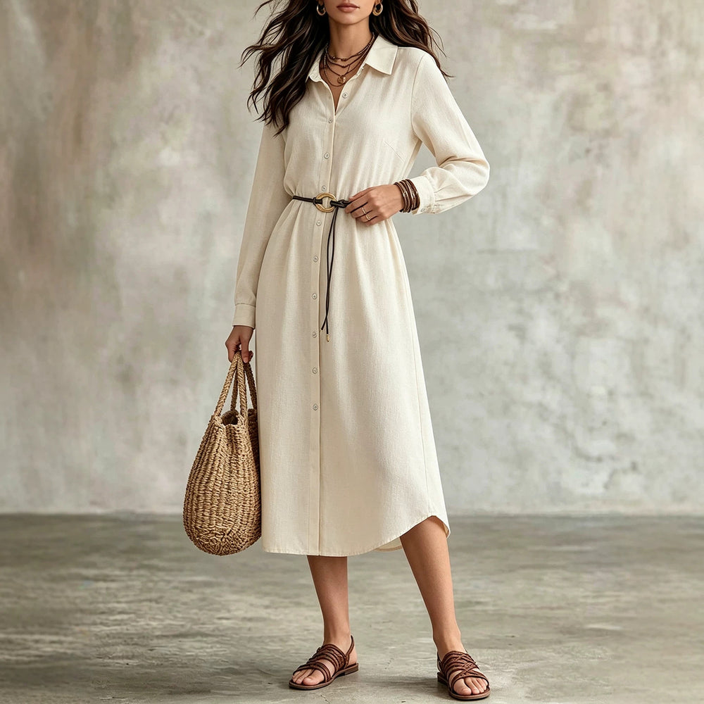 Plus size white shirt dress for work or vacation: long sleeve, tie-waist, slimming, and flattering - perfect for curvy women