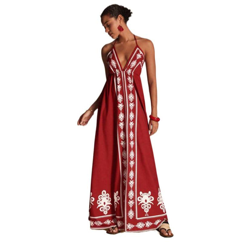 Amazon bohemian chic beach vacation print v-neck backless maxi slip dress
