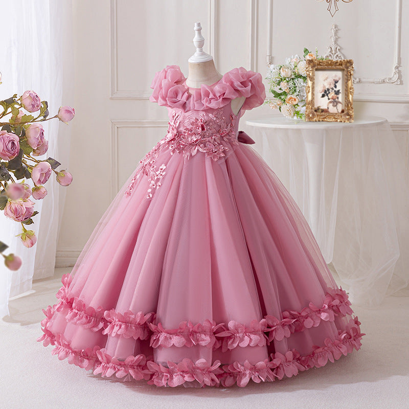 Export ready-made girl dress longembroidered mesh girl princess dress flower girl wedding dress classykids skirt