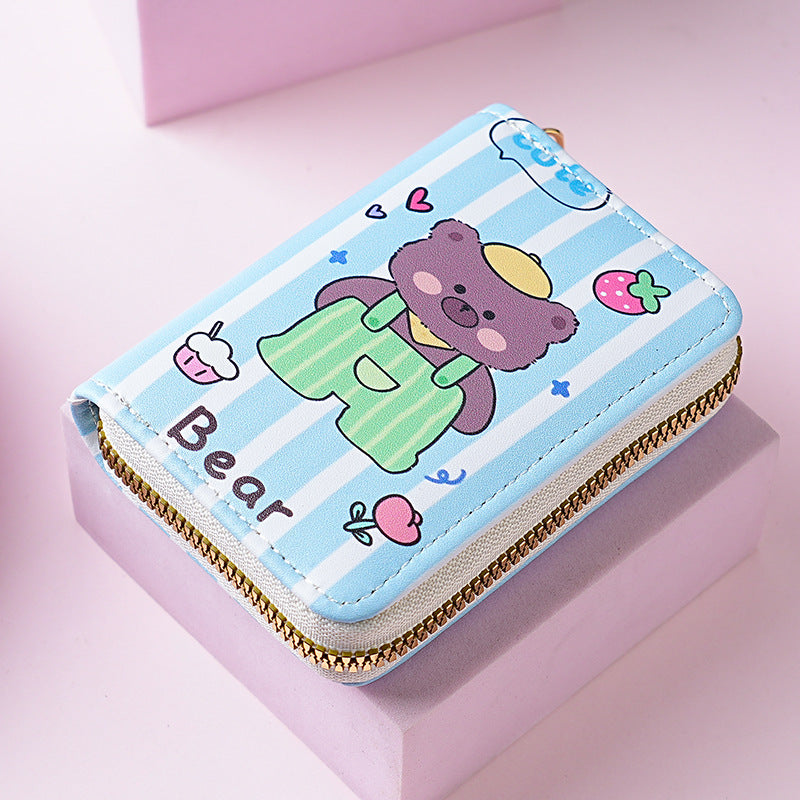 Primary school students small card bag horizontal children and girls new bear sweet cartoon cute short zipper change card bag