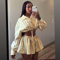 European and american cross-border women's fashion:  summer new arrivals - stylish striped tie-front shirt and high-waisted midi skirt set