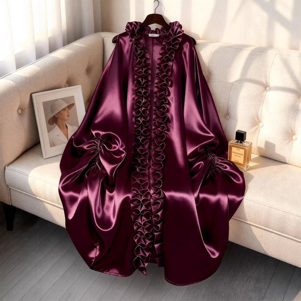 Burgundy satin pleated lace shawl jumpsuit suit african loosev neck robe elegance dinner two-piece set