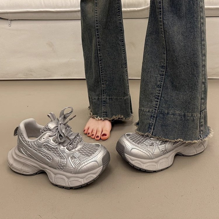 European style versatile parisian dad sneakers women's chunky platform casual shoes 2026 spring/summer mesh breathable outdoor athletic shoes