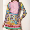 cross-border e-commerce european and american women's clothing: new summer collection - printed long-sleeve shirt and pleated skirt two-piece set