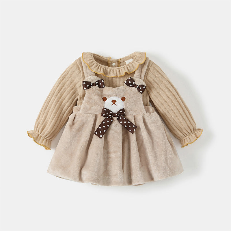 Girls' autumn dresses  new stylish baby girl two-piece suspender dress first birthday party dress