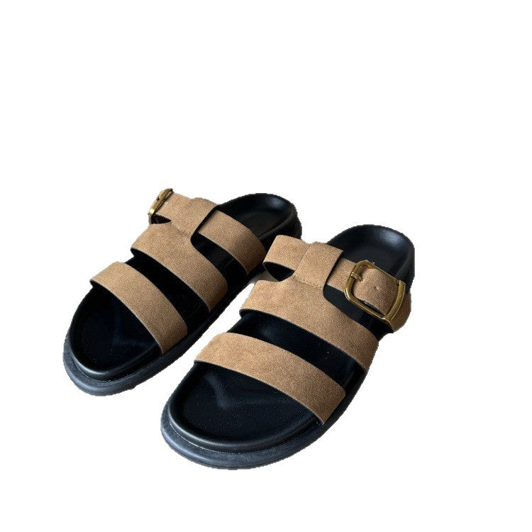 Spanish 2025 summer new arrival: one-strap, open-back women's sandals - crimson red, flat, round-toe, lace-up leather sandals