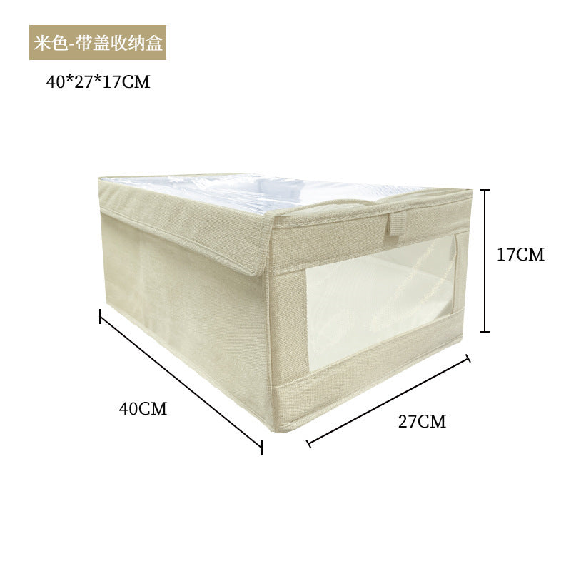 2025 Japanese-style large windowable cotton and linen storage box foldable household fabric storage for clothes and clothing