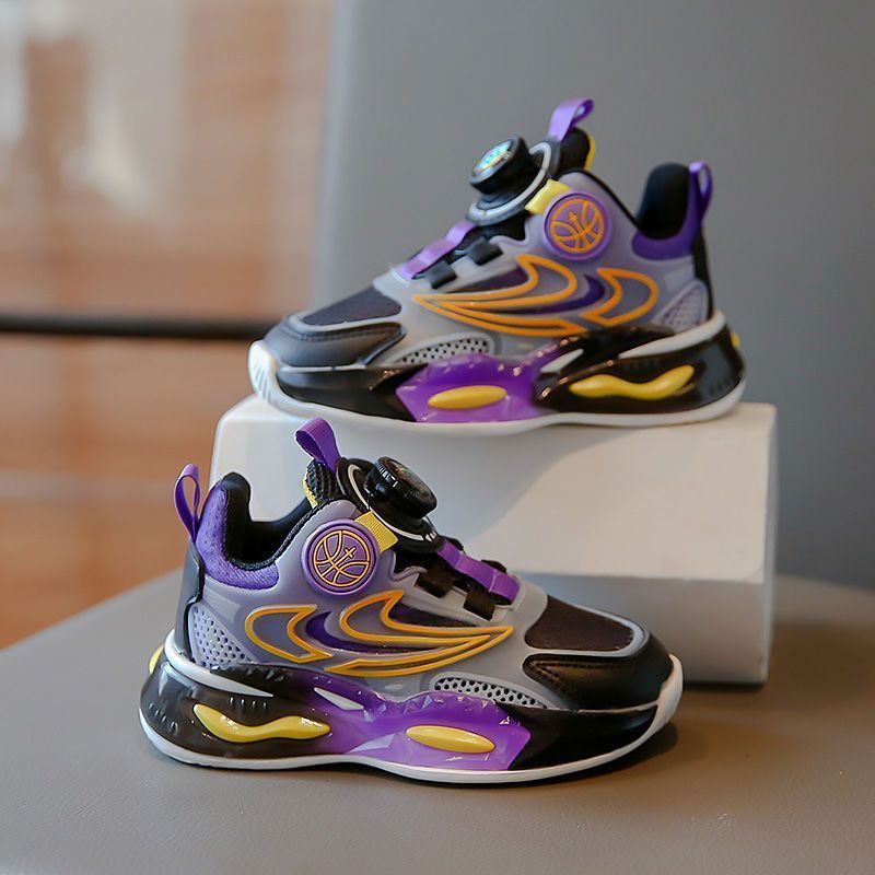 Boys' athletic shoes - new  double mesh basketball shoes - lightweight, breathable, mid-to-large size, rotating buckle closure