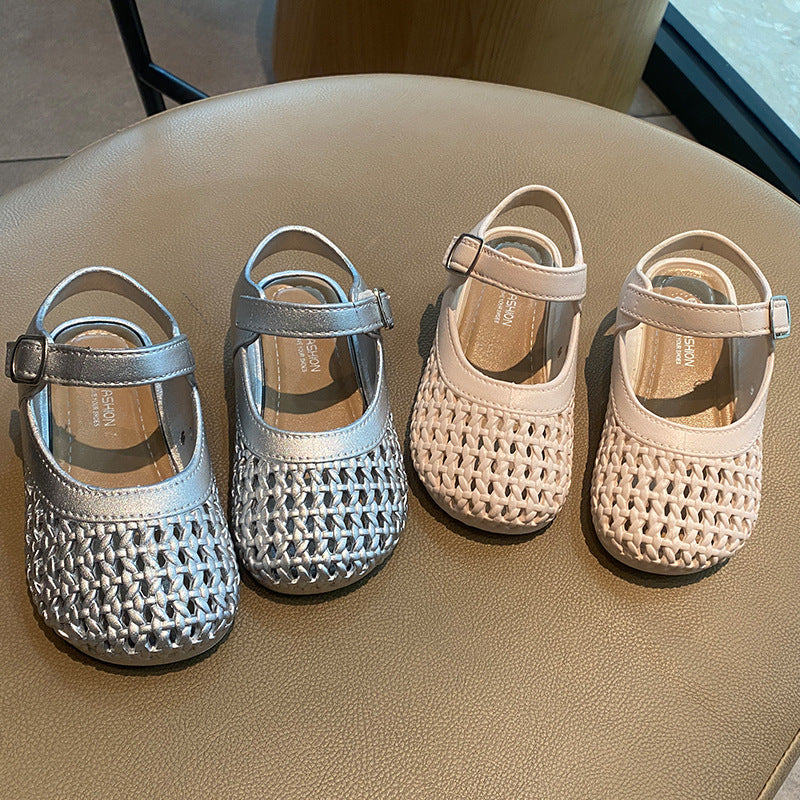 Girls' sandals: closed-toe knitted princess shoes, new summer 2025 collection, toddler shoes, hollow-out sandals and slippers for girls