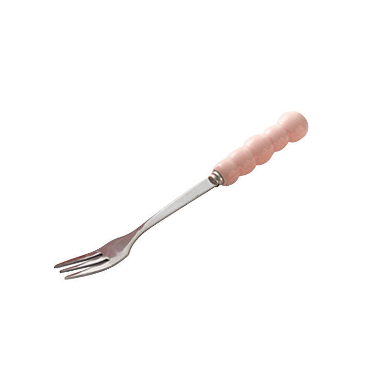 Influencer-approved creamy fruit fork set: electroplated, luxe storage jar, high-value coffee table decor, fruit picks
