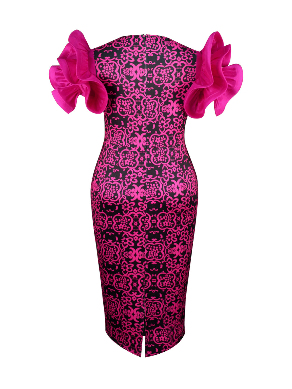 Am040101 european and american mesh panel see-through dress - elegant petal sleeve printed a-line dress
