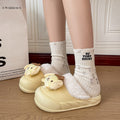 Platform chunky sole white fuzzy slippers - women's outerwear shoes, new autumn/winter 2024 collection, versatile home slippers
