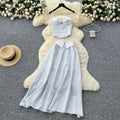 Dopamine pure desire hot girl suit women's summer stripes camisole tube top vest + high waistslimming look large swing skirt