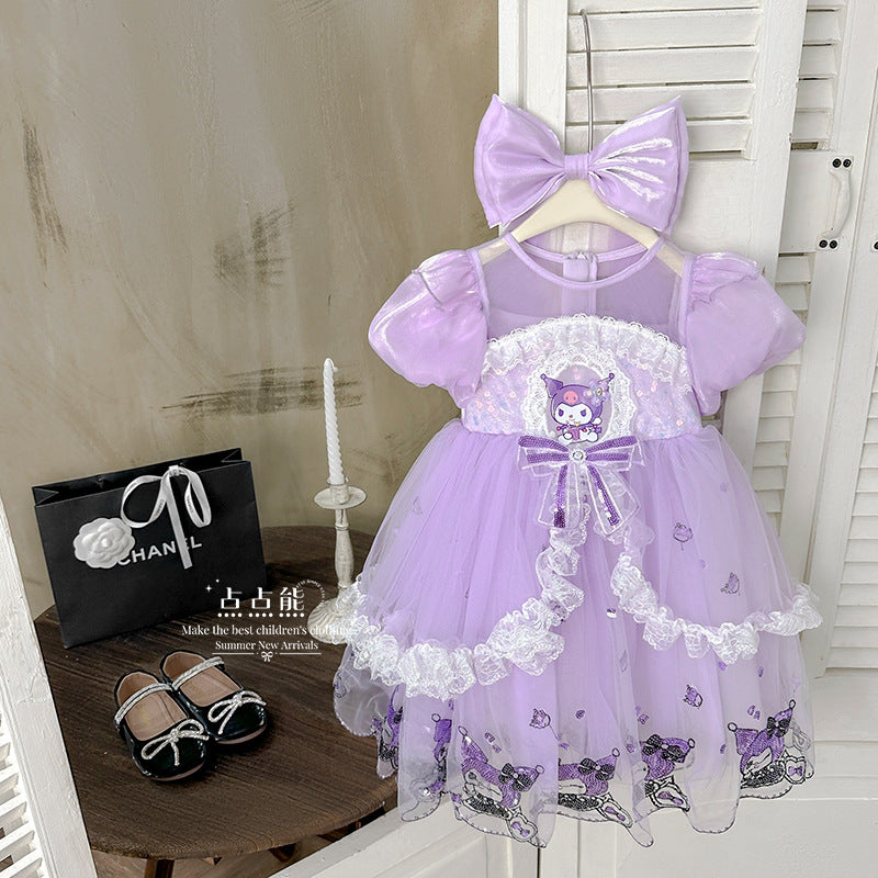 summer girls' princess dress - cartoon cat high-end formal gown with puff sleeves - wholesale princess party dress