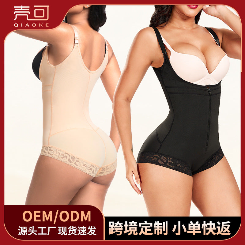 shoulder strap zipper triangle jumpsuit body shaping garment shaping lace edge tummy control waist lifting butt body shaping garment for women