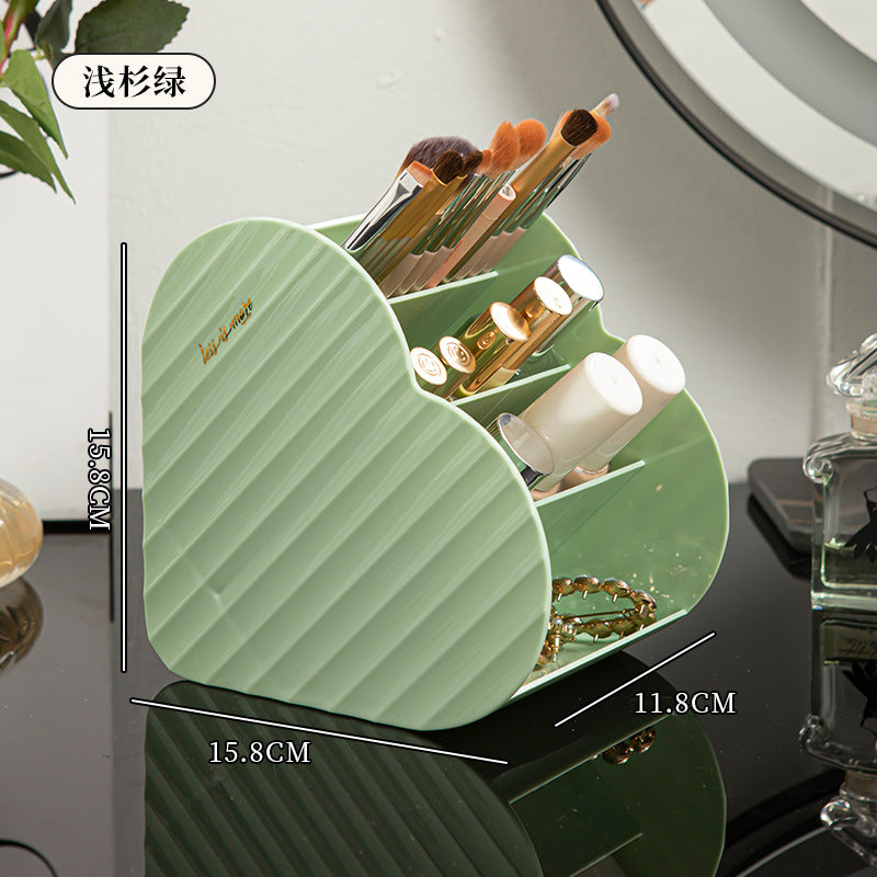 Love pen holder storage box, multi-functional makeup brush, lipstick, eyebrow pencil, grid rack, cosmetic storage cylinder, desktop.