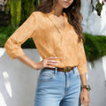 fashion cross-border new summer women's striped three-quarter sleeve v-neck blouse
