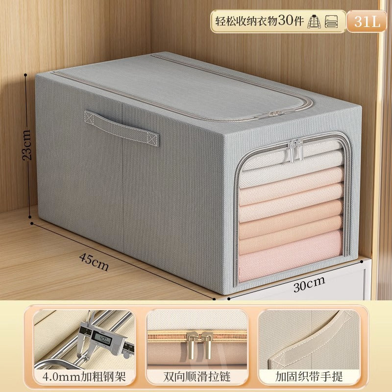 Large visual window, clothes storage box, underwear storage zipper, cotton and linen storage, steel frame folding, deepening, moisture-proof finishing