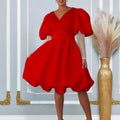 D495   european and american foreign trade women's v-neck flared bubble sleeve evening gown bridesmaid dress
