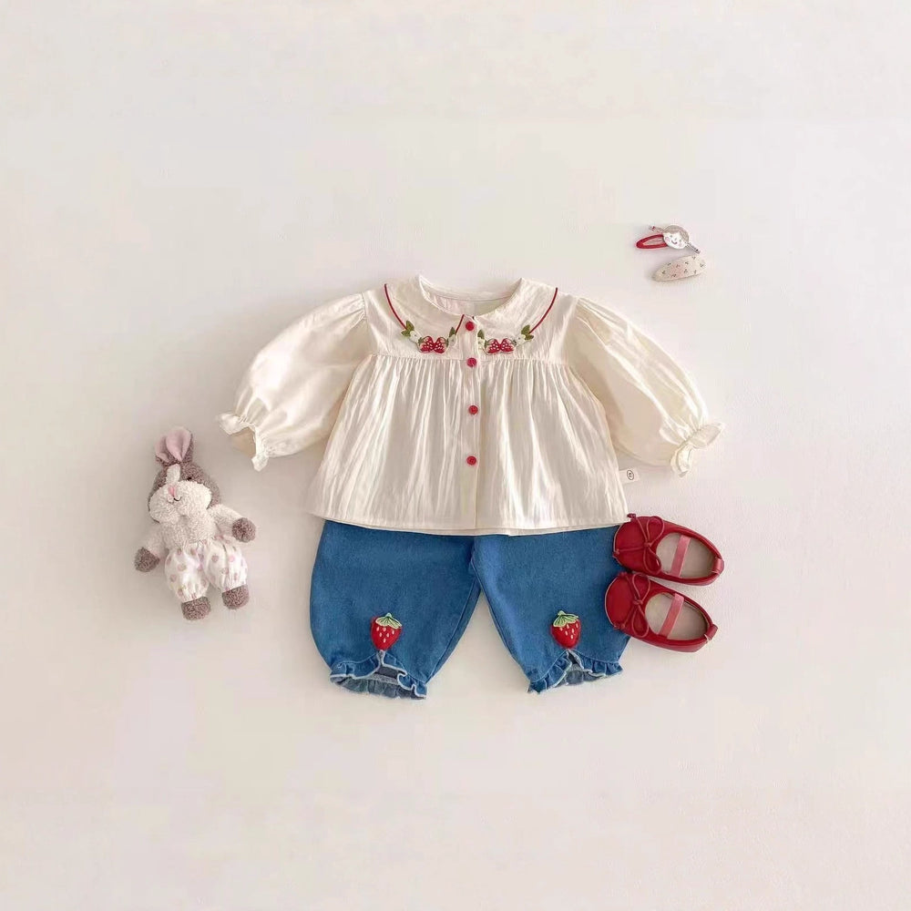 Girls' chic blouse - new  spring/autumn collection - korean style strawberry top - versatile blouse - sweet and stylish