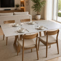 Off-white travertine rock slab dining table - extendable, foldable, export-quality, home use, light luxury, high-end restaurant table