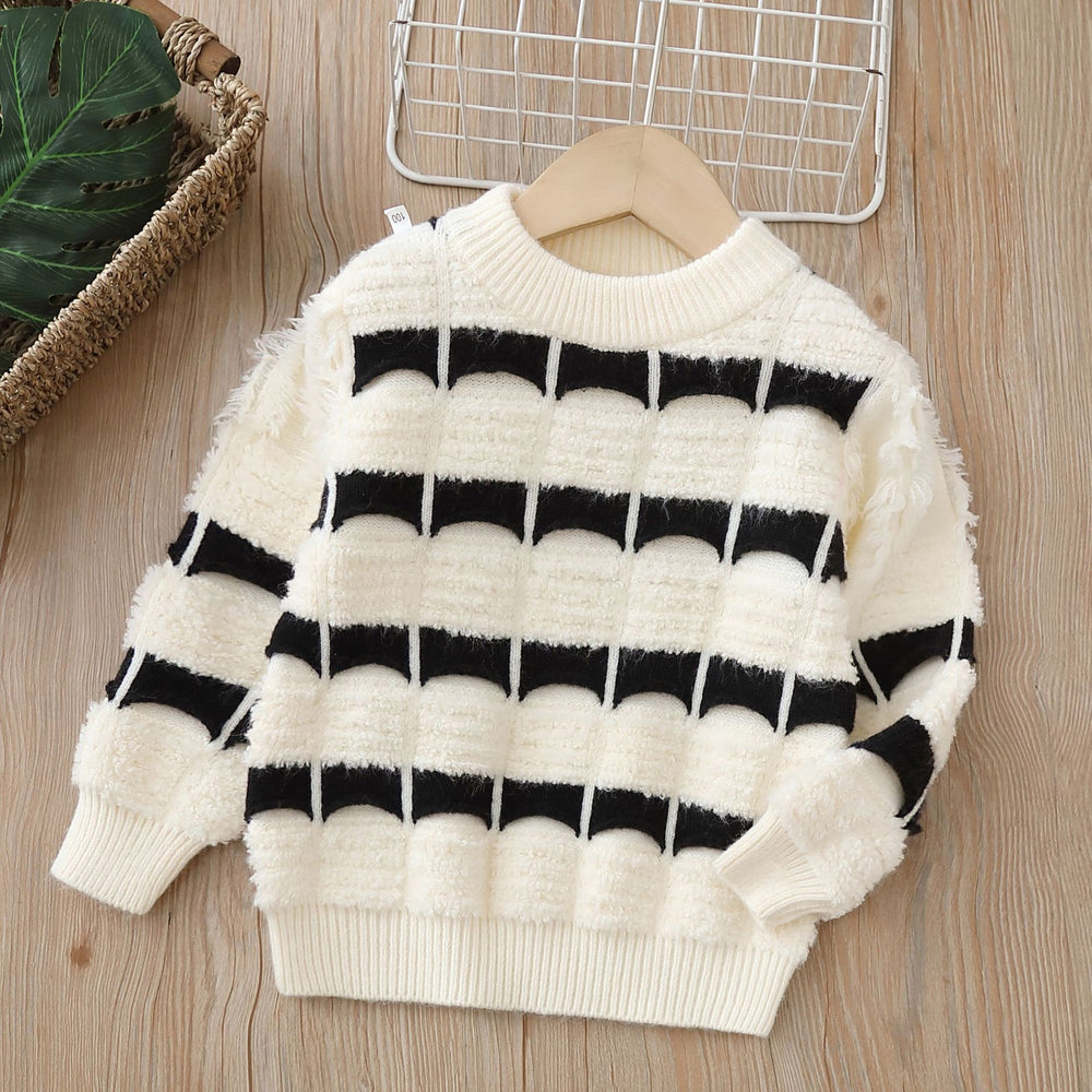 Girls' sweater two-piece set, thickened crew neck,  autumn/winter new collection, little girl's pullover knit sweater outfit