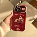 Red hat puppy compatible apple iphone 17 shockproof phone case, leather texture, large view window, iphone 16 pro max protective cover