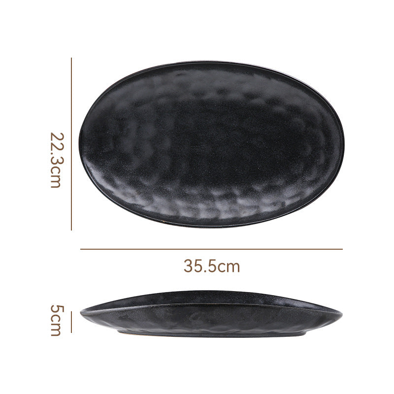 Retro stoneware oval ceramic long plate restaurant for home large capacity stylish fish plate sushi pastry dessert plate