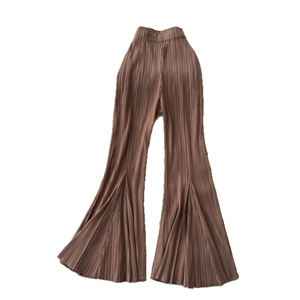 K-stylehigh waistdrapedknitting elastic waist wide leg pants women's spring and summerwork clothing styleeasiest for match silm bootcutpants