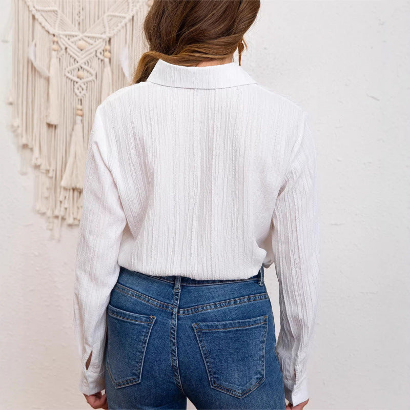 cross-border standard code new  women's original elegant solid color stand collar long sleeve shirt