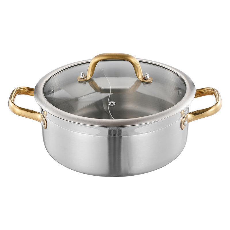 Stainless steel yuanyang hot pot golden tube ear handle thickened yuanyang clear soup brush pot glass lid flats commercial soup pot