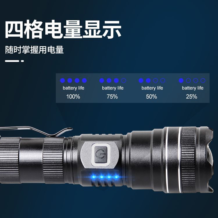 Cross-border new XHP90 power display telescopic zoom remote type-c charging output outdoor LED flashlight