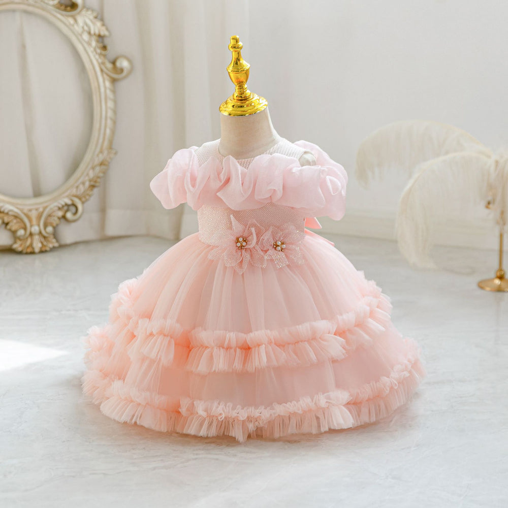 New in stock children's dress floral lace wedding dress princess dress baby girl first birthday dress kids dress