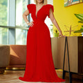 D196   summer flying sleeve elegant pleated patchwork deep v neck mop cross-border fashion jumpsuit