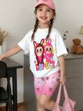 Girls' t-shirt and shorts set featuring a cartoon short-sleeve design and printed graphics, perfect for casual streetwear
