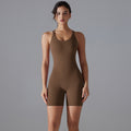 Fashionnew arrivalnude suspender beautiful back jumpsuit shortall-in-one yoga clothes women's running sports fitness jumpsuit