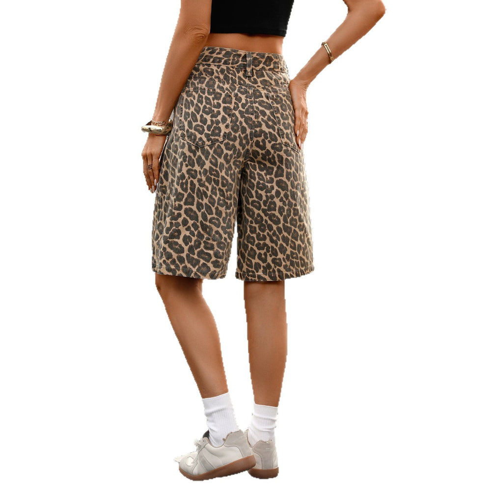 European and american women's apparel cross-border e-commerce independent website  new leopard print fashion denim shorts casual pants trendy