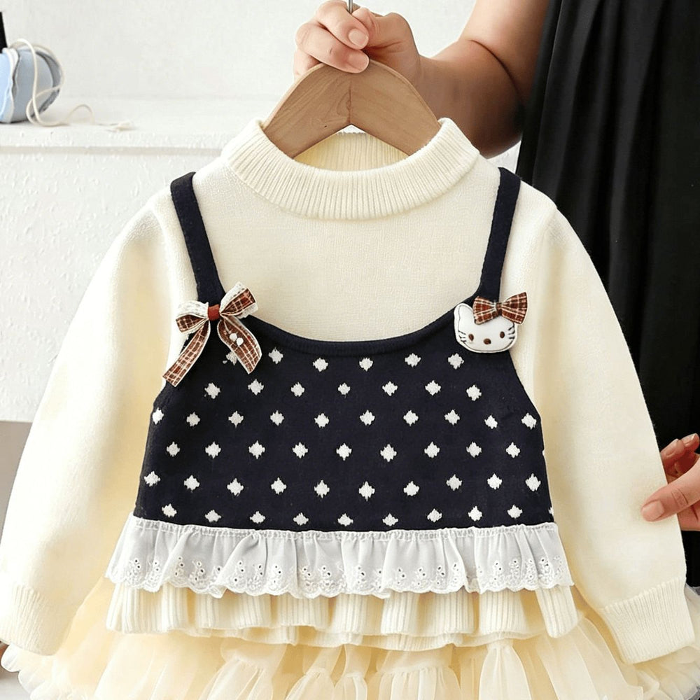 Girls' sweater set - new autumn/winter  collection - baby outfit - cartoon knit top & tutu skirt two-piece set