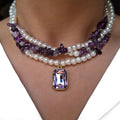 Wholesale purple crystal necklace - european & american style, geometric square pendant, light luxury, high-end faux pearl crushed stone choker