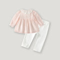 Baby autumn outfit set  new stylish girls' pink lace trim babydoll top and leggings two-piece set