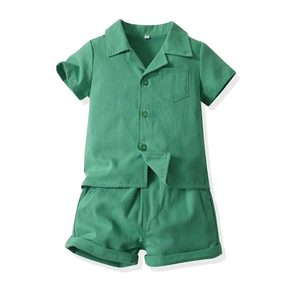 Wholesale boys' clothing sets: new summer styles - dopamine cotton stand collar comfort short-sleeve shirts for boys' summer wear