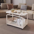 Modern minimalist mobile square rock slab coffee table - small apartment mobile cart side table coffee table square table