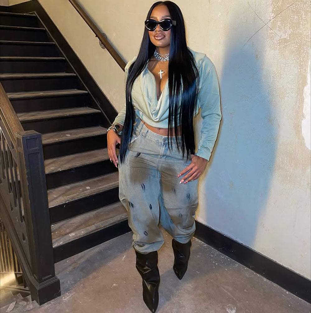 European and american retro distressed denim jeans -  new autumn/winter cross-border women's fashion - washed, painted, and dirty denim long pants