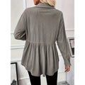 Shipped: women's corduroy ruffle button-down shirt - long sleeve casual top with pockets and ruffled hem