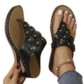plus sizeexport rivet flower flip-flops in stocksummernew arrivalsense of design wedge heel flip-flops