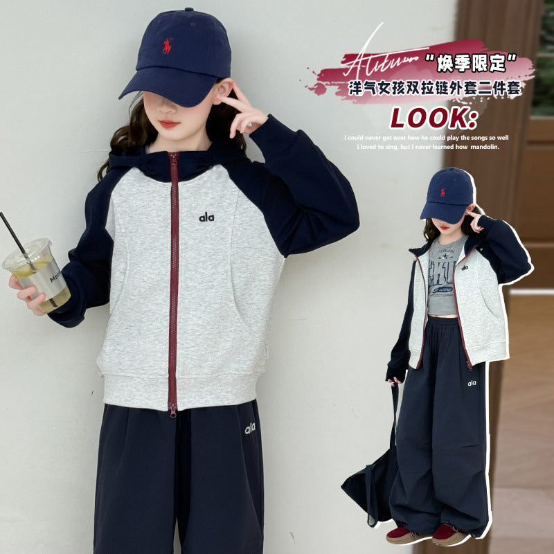Student casual middle and big children's autumn suitnew arrivalk-stylegirlfashionable two-piece setfashionloose pants