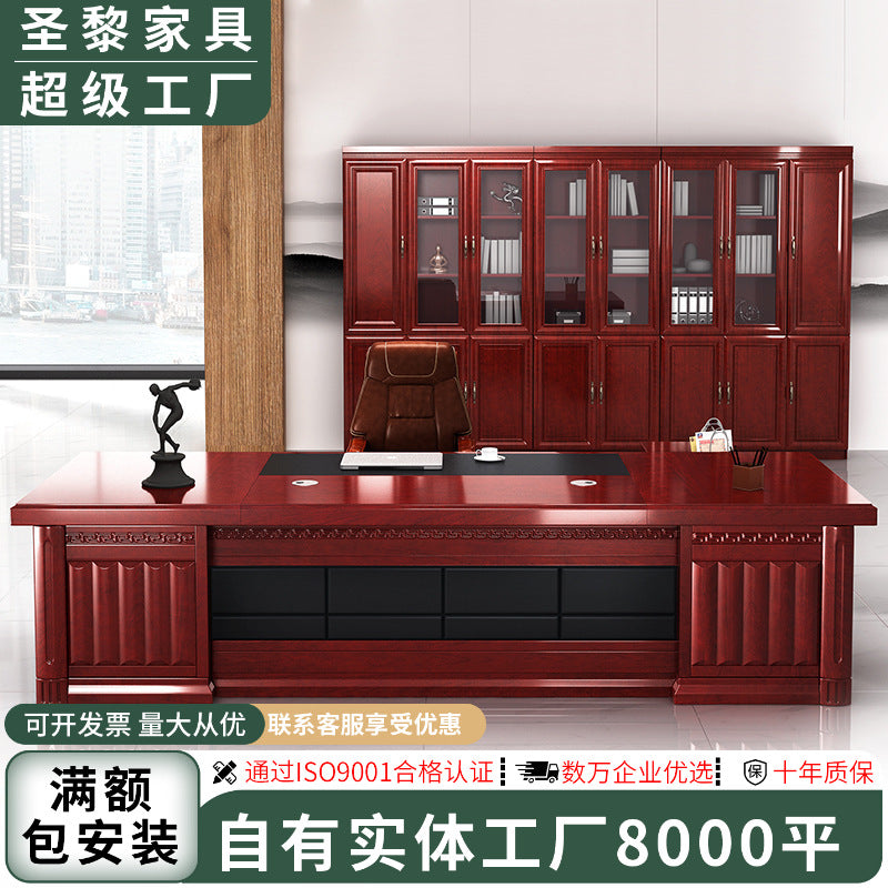 Saint li office executive desk - minimalist modern ceo desk, solid wood veneer office desk and chair set