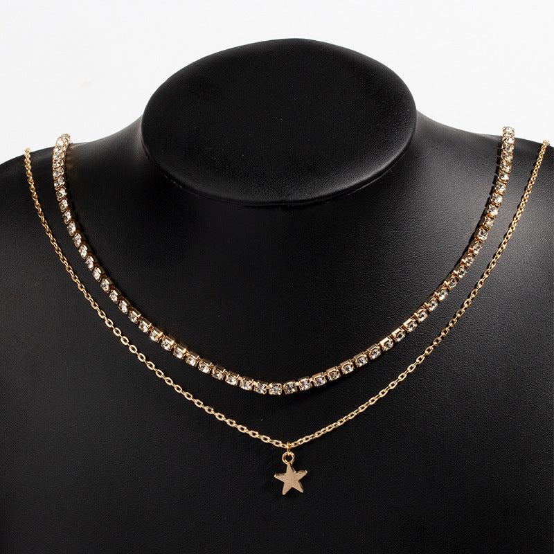 Multi-layer necklace wholesale fashion cross-border e-commerce jewelry women's alloy star diamond pendant rhinestone claw chain clavicle chain
